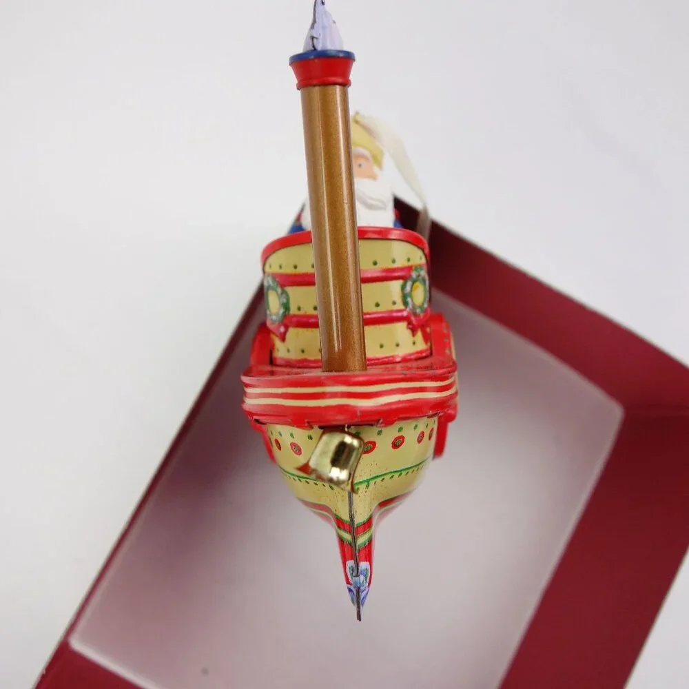 Vintage 1998‎ Hallmark Cruising Into Christmas Santa Tin Steamboat Ornament